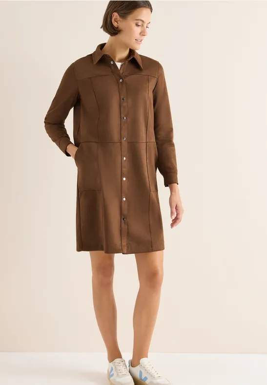 Braunes Hemdkleid aus Velourslederimitat