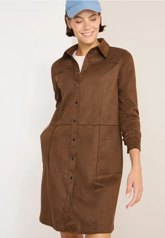 Braunes Hemdkleid aus Velourslederimitat