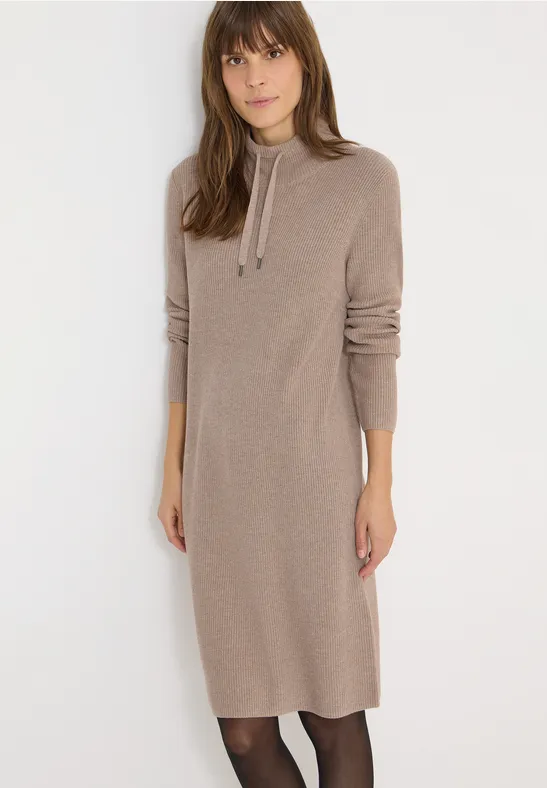 Geripptes Strick-Midikleid mit Kordelzug