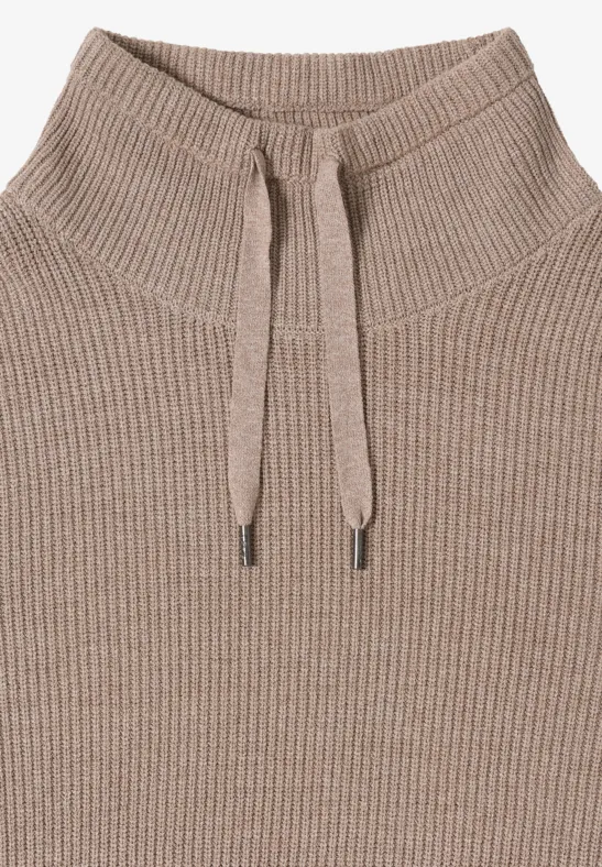 Geripptes Strick-Midikleid mit Kordelzug