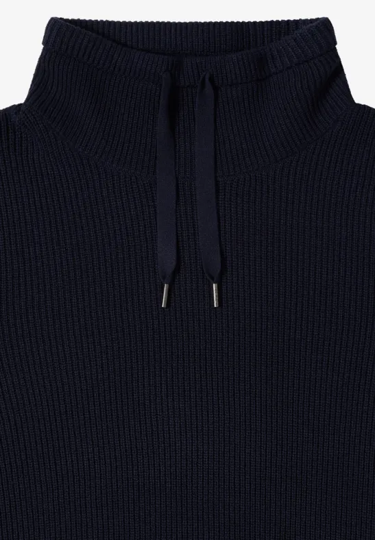 Geripptes Strick-Midikleid mit Stehkragen