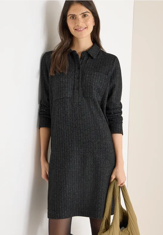 Damen Two-Tone Struktur Hemdkleid