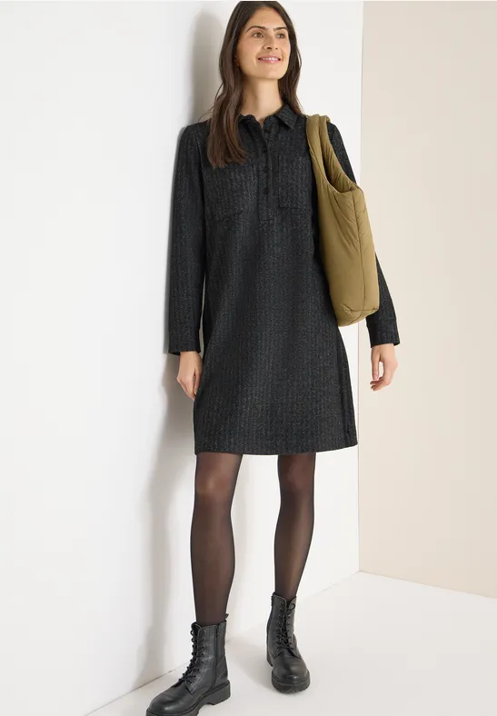 Damen Two-Tone Struktur Hemdkleid