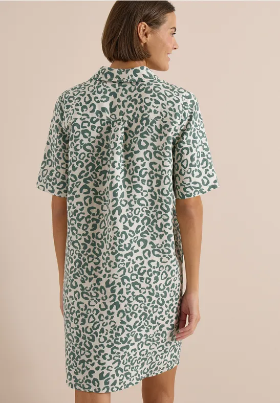 Leinenmischungs-Hemdkleid mit Leopardenmuster