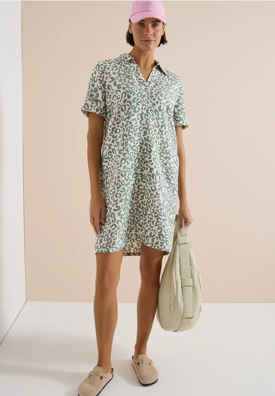 Leinenmischungs-Hemdkleid mit Leopardenmuster