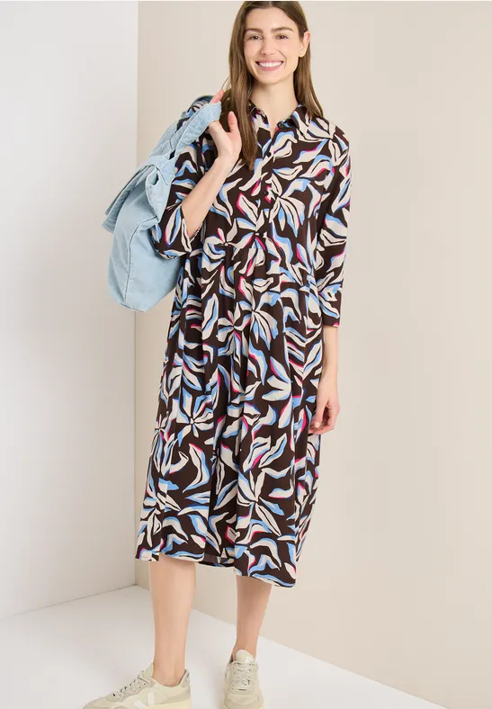 Bedrucktes Midi-Hemdkleid mit Taschen