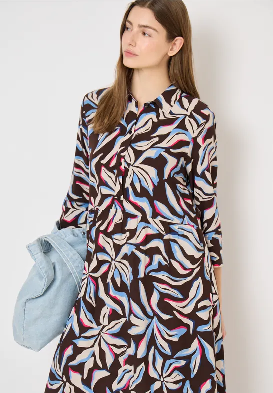 Bedrucktes Midi-Hemdkleid mit Taschen