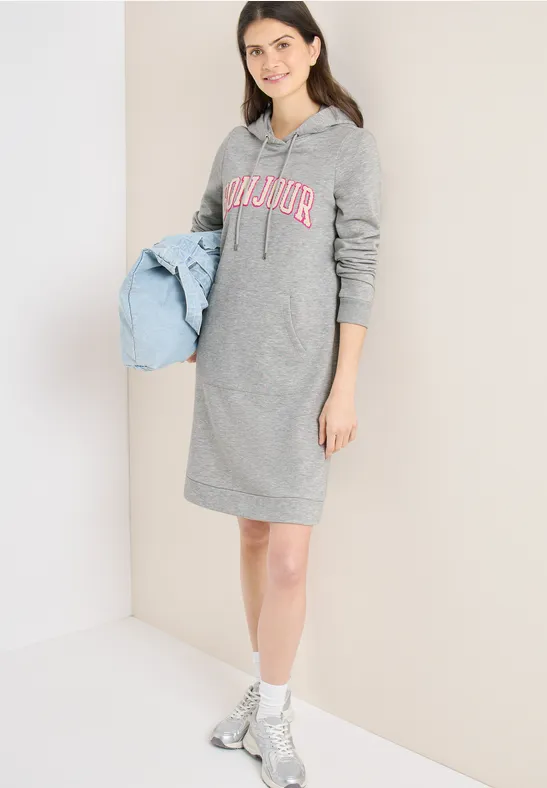 Lässiges Strick-Hoodie-Kleid mit Aufdruck