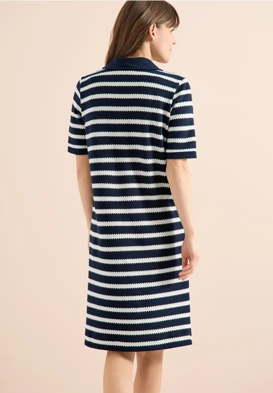 Gestreiftes Strick-Polo-Kleid Knielang