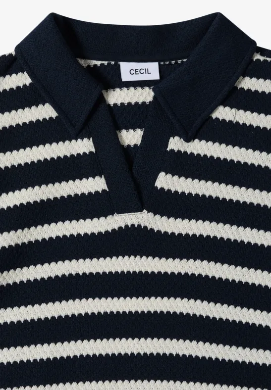 Gestreiftes Strick-Polo-Kleid Knielang