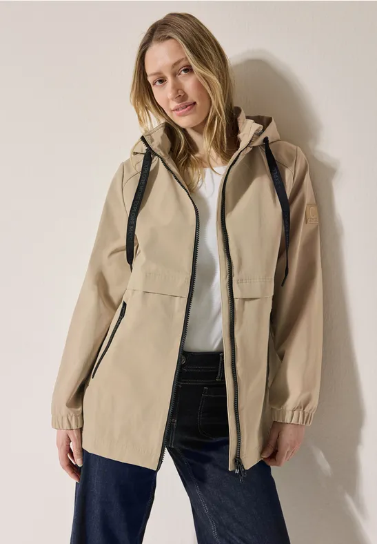 Damen Kurz Trenchcoat mit Kapuze