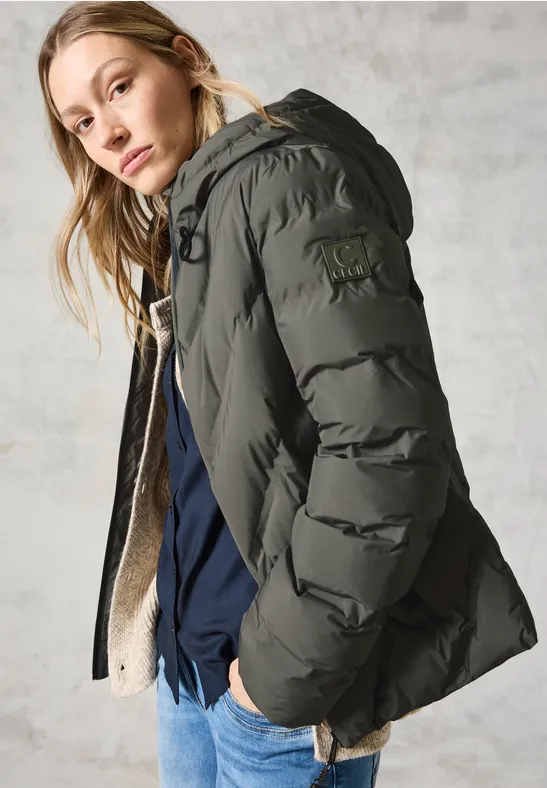 Grüne Gesteppte Steppjacke mit Kapuze