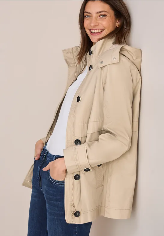 Baumwollmischung Trenchcoat mit Kapuze