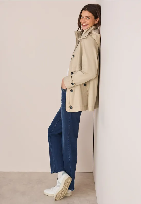 Baumwollmischung Trenchcoat mit Kapuze