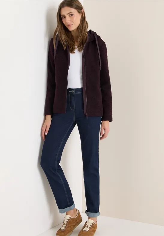 Fleecejacke mit Kapuze und Reißverschluss