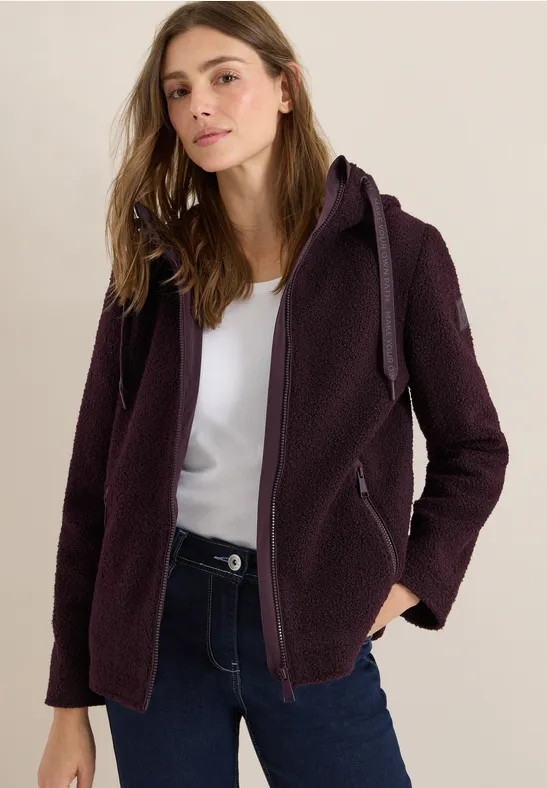 Fleecejacke mit Kapuze und Reißverschluss