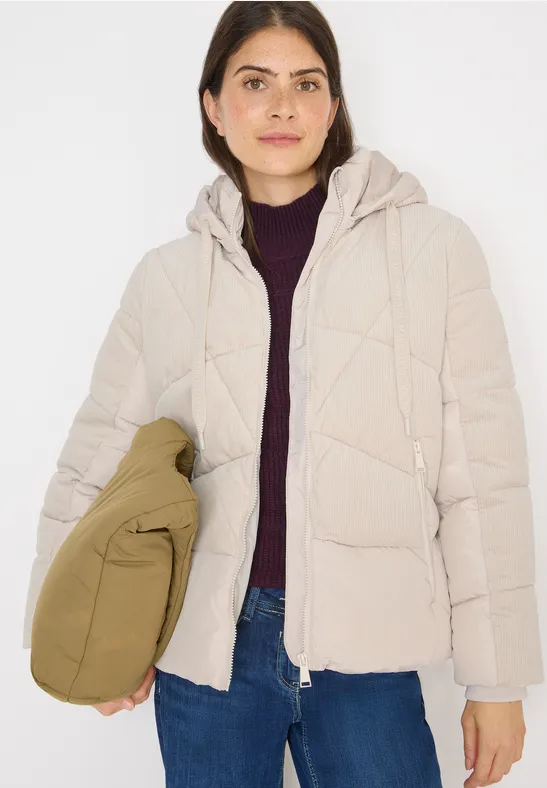 Cord Puffer Jacke mit Kapuze