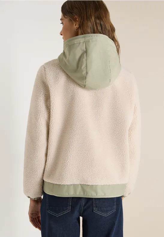 Teddyfleece Kapuzenjacke mit Softshell Details