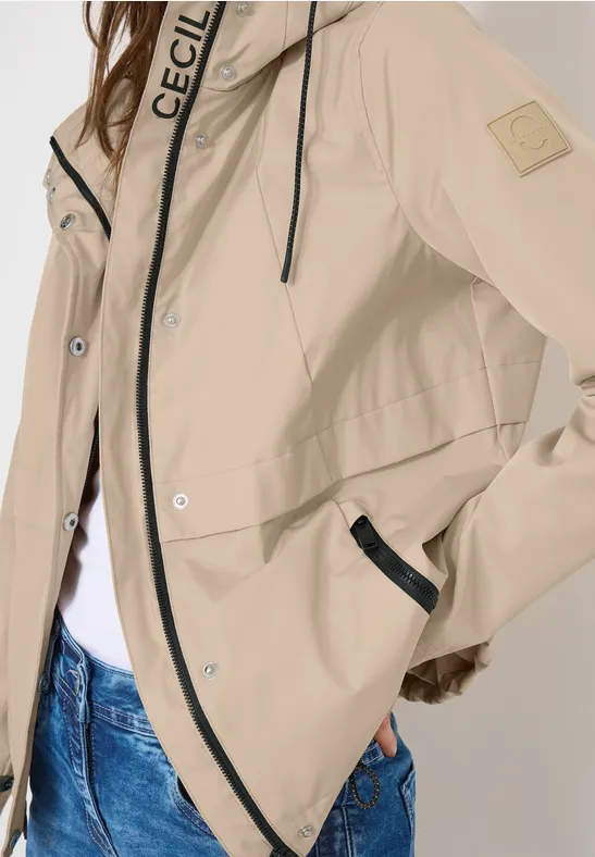 Beige Übergangs-Windbreakerjacke mit Kapuze