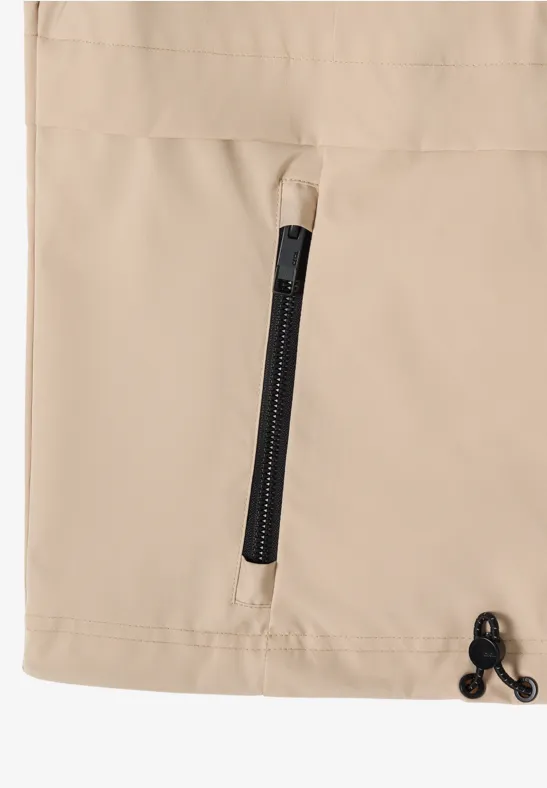 Beige Übergangs-Windbreakerjacke mit Kapuze