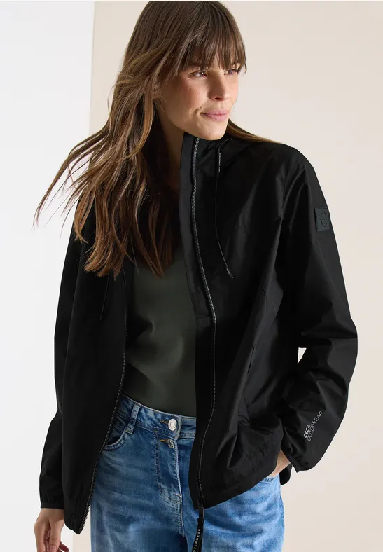 Schwarze Kapuzen-Leichtwindjacke