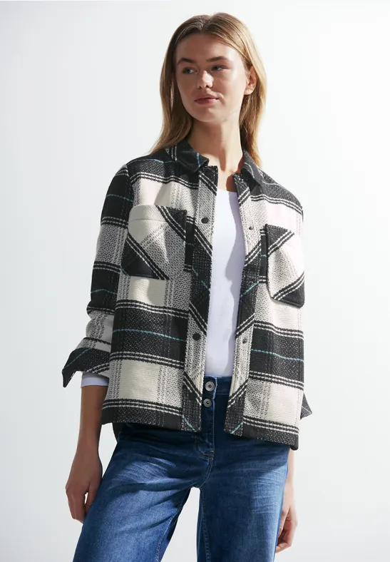 Schwarz-Weiß Karierte Overshirt Jacke