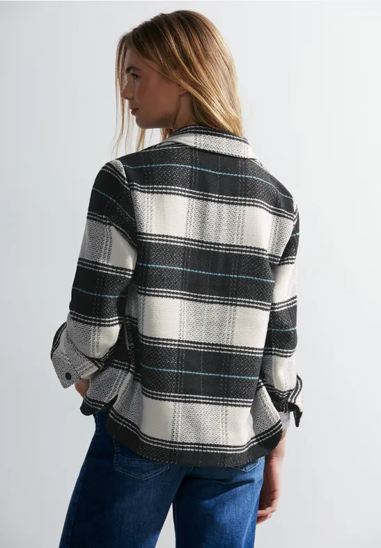 Schwarz-Weiß Karierte Overshirt Jacke