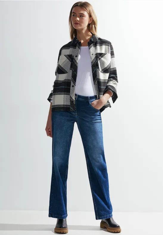 Schwarz-Weiß Karierte Overshirt Jacke