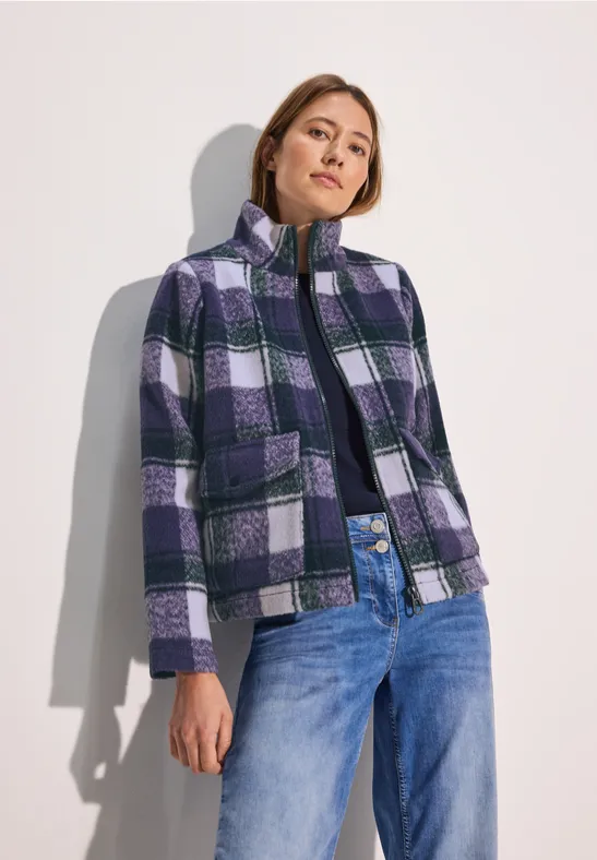 Karierte Fleece Jacke mit Reißverschluss