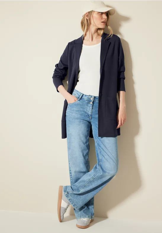Langer Twill-Blazer mit aufgesetzten Taschen