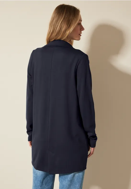 Langer Twill-Blazer mit aufgesetzten Taschen