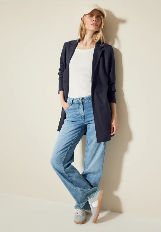 Langer Twill-Blazer mit aufgesetzten Taschen