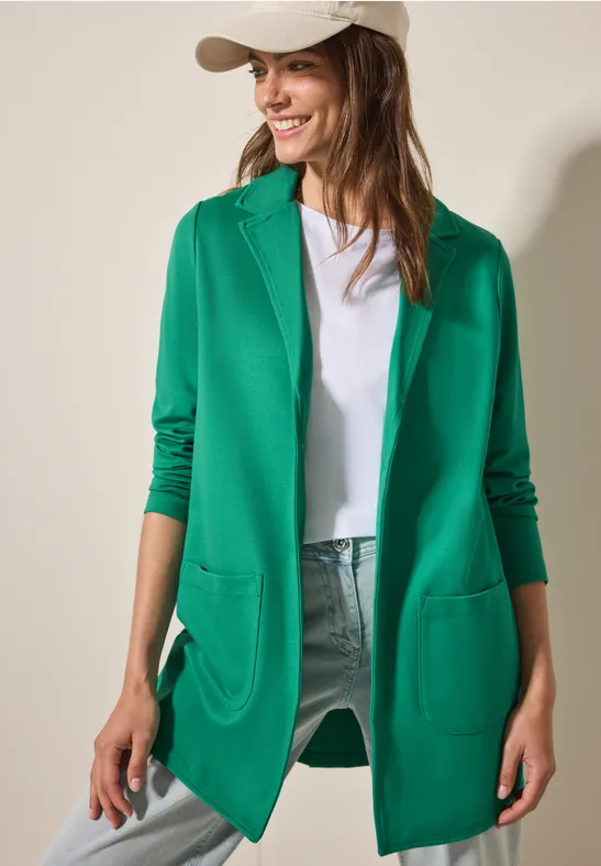 Langer, offener Blazer in Grün
