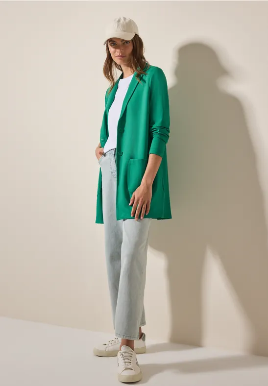 Langer, offener Blazer in Grün