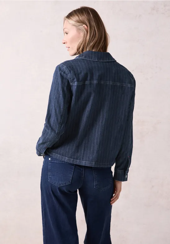 Gestreifte Kurz-Jeansjacke mit Kordelzug