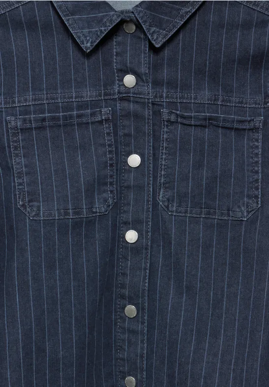 Gestreifte Kurz-Jeansjacke mit Kordelzug