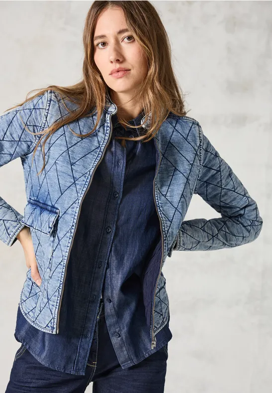Gesteppte Jeansjacke mit Reißverschluss