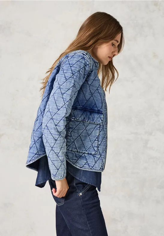 Gesteppte Jeansjacke mit Reißverschluss