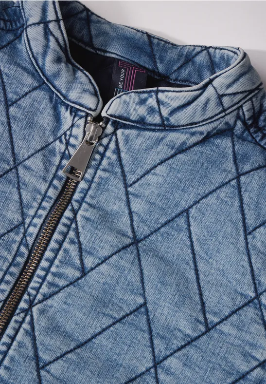 Gesteppte Jeansjacke mit Reißverschluss