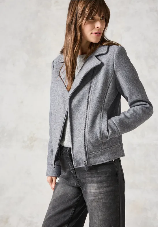 Graue Bikerjacke in Wolloptik