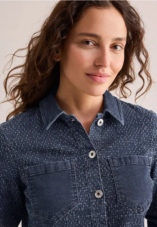 Jeansjacke mit Bouclé-Textur und Taschen