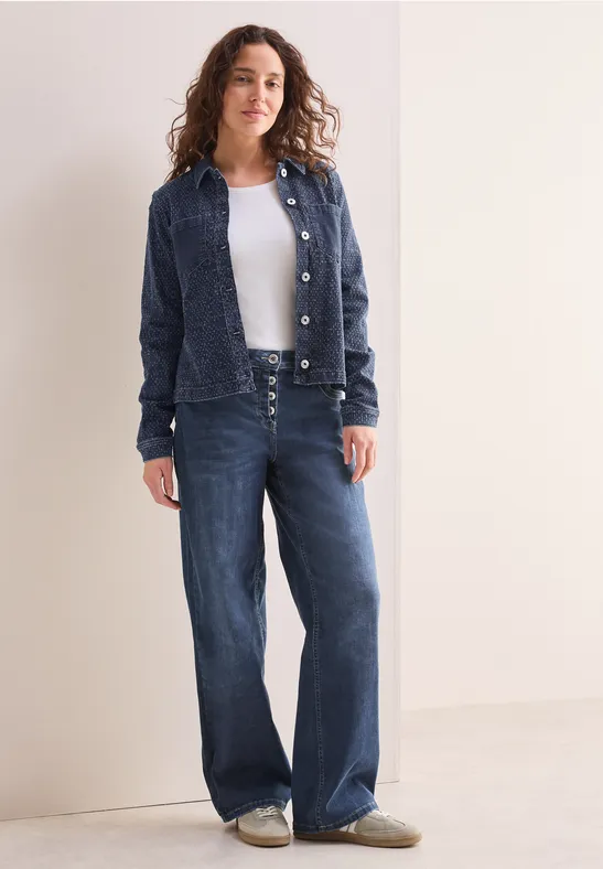 Jeansjacke mit Bouclé-Textur und Taschen
