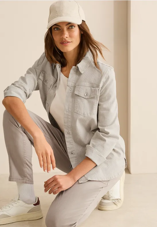 Gestreiftes Denim Overshirt mit Brusttaschen