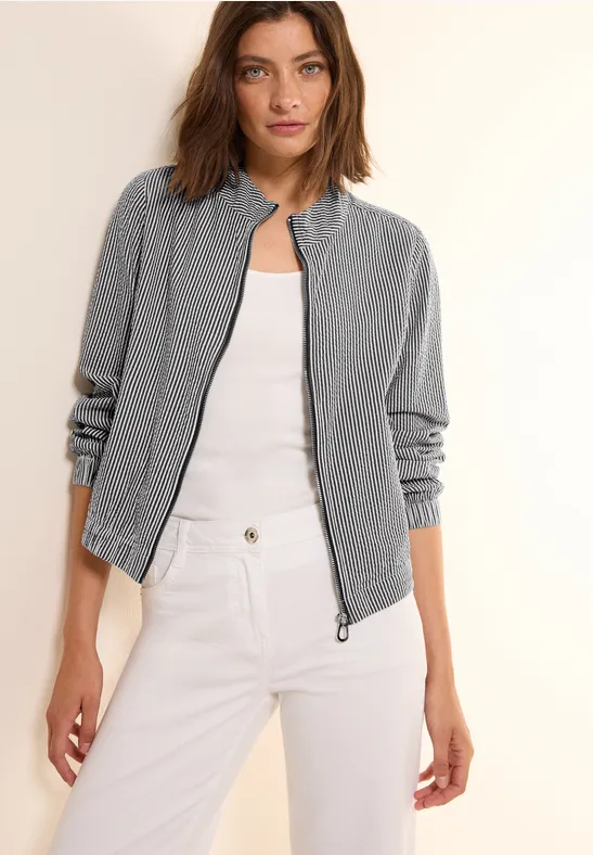 Gestreifte Seersucker-Jacke mit Reißverschluss