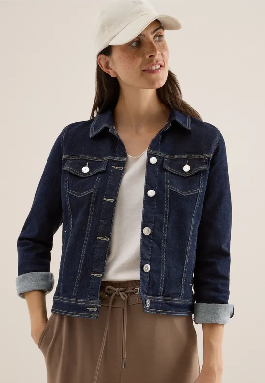 Klassische Damen Jeansjacke mit dunkler Waschung