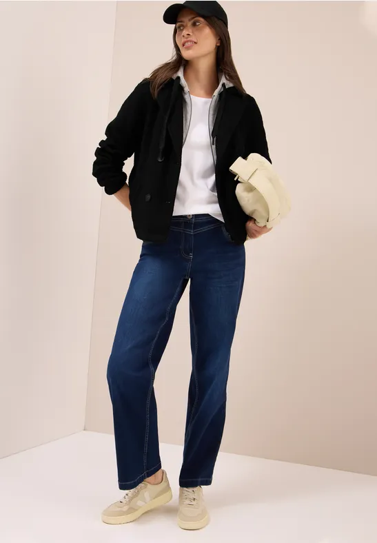 Schwarzer, strukturierter Bouclé-Cabanjacke mit Kapuze