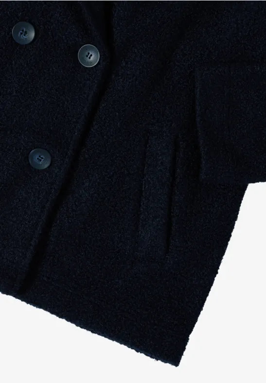Marinefarbener Bouclé-Trenchcoat mit Kapuze