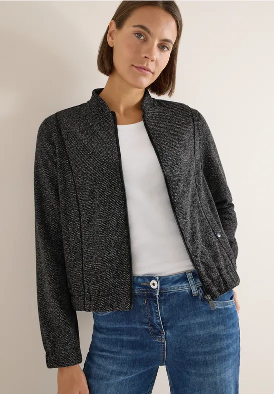 Strukturierte, kurze Blousonjacke mit Stehkragen