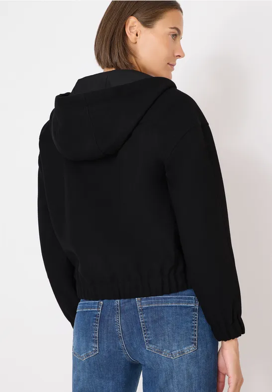 Schwarze Kapuzen-Blousonjacke mit Reißverschluss