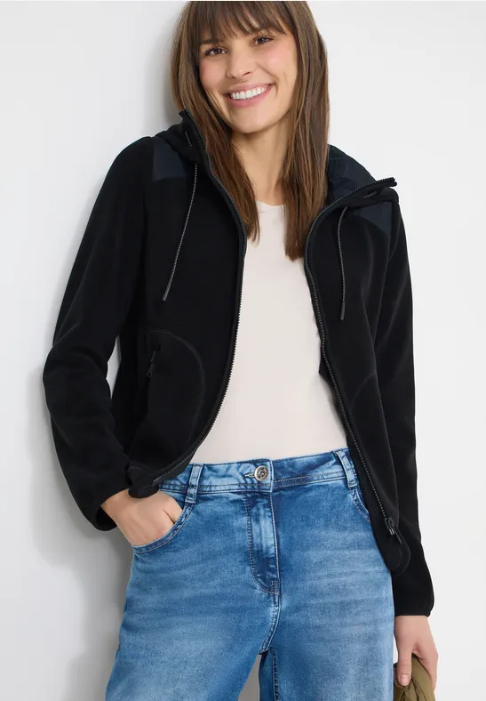 Fleecejacke mit Kapuze und Softshell-Akzenten